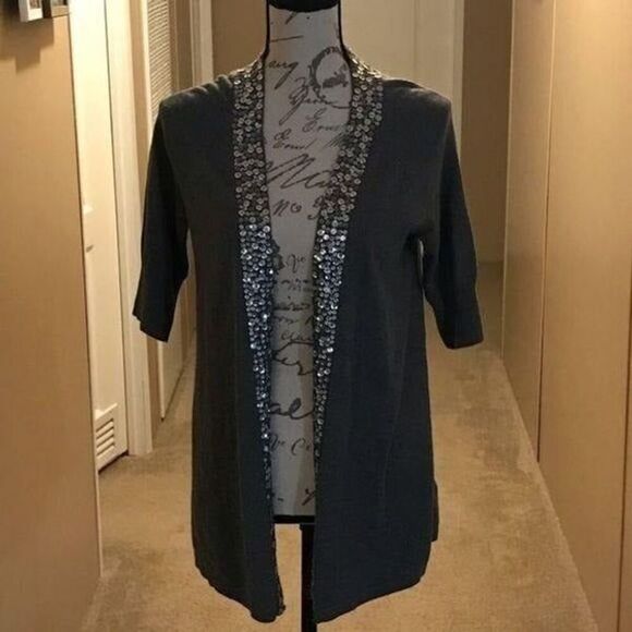 Apt 9 Sequin Short Sleeve Gray Cardigan - Picture 11 of 13